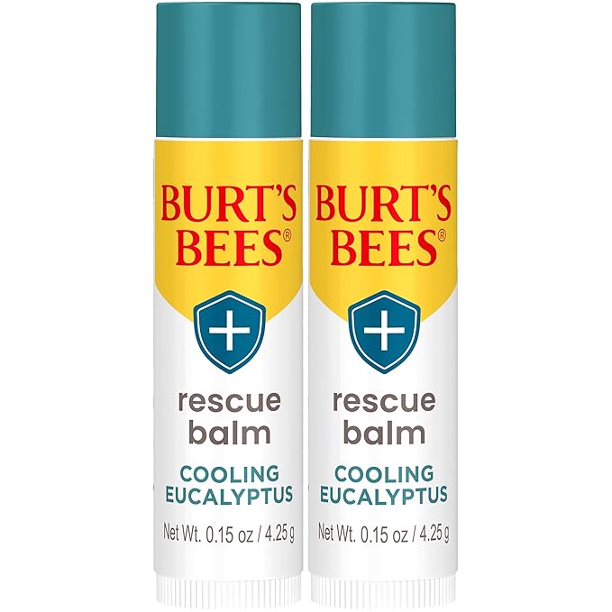 Burt's Bees 100% Natural Origin Rescue Lip Balm With Beeswax and Antioxidant-Rich Turmeric Promotes Healing Of Extremely Dry Lips, Cooling Eucalyptus, 2 Tubes in Blister Box(Pack May Vary)