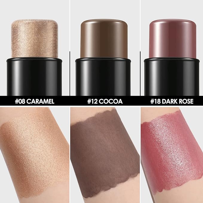 FOCALLURE 3 Pcs Cream Contour Sticks,Shades with Highlighter Finishing Makeup,MEDIUM-DEEP