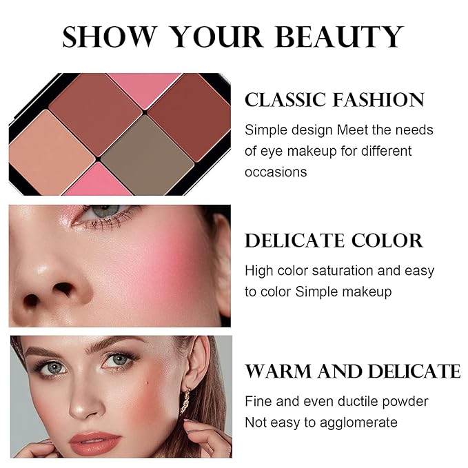 12 Colors Blush Palette,Highlighter Blush Powder Makeup,Long-Wearing,Smudge Proof,Natural-Looking,Blendable Cosmetics Makeup