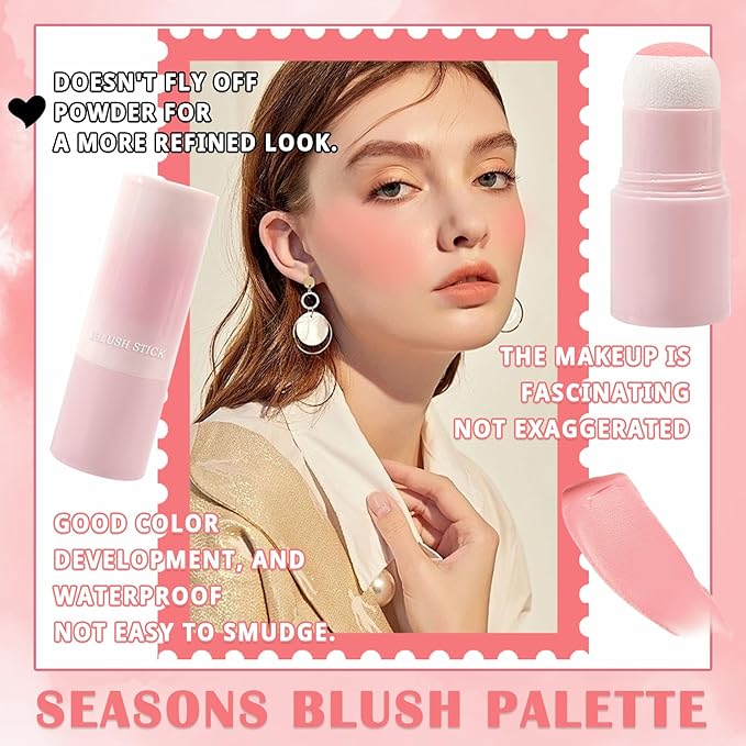 Matte Contour Blush Stick for Cheeks and Face - Buildable Shimmer Facial Blusher Shades - Blendable Cosmetic Makeup 03