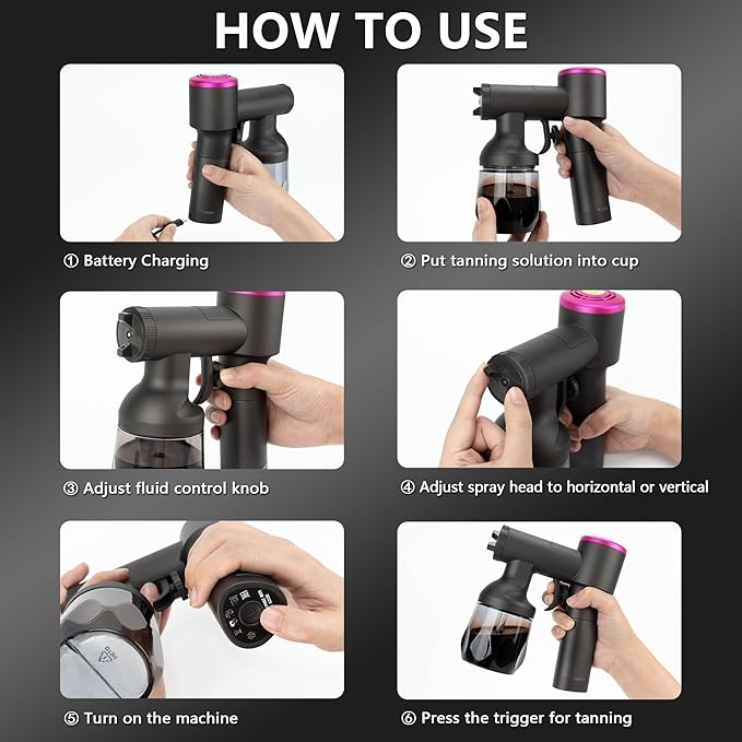 Cordless Spray Tan Machine Rechargeable and Handheld Spray Tan Gun Cordless with Spray Tan Disposables 9 in 1 Complete Set Used for Home Tan Mobile Tan Travel Tan Beach Tan