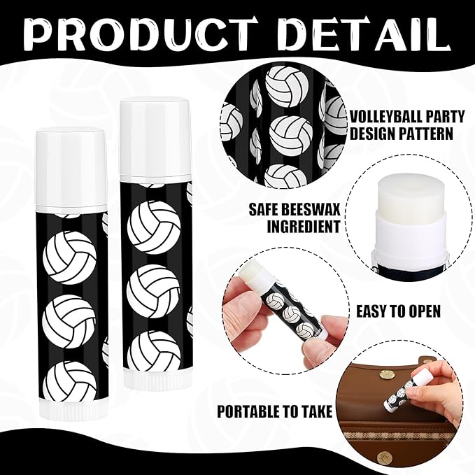 24 Pcs Volleyball Lip Balm Volleyball (Black)