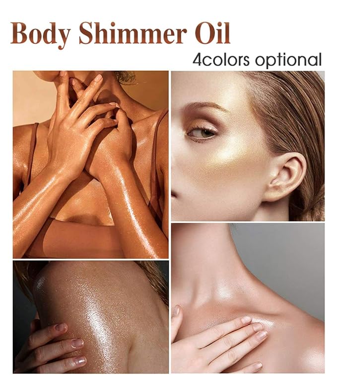 Shimmer Body Oil Golden Brown, Illuminator Highlighter for Body
