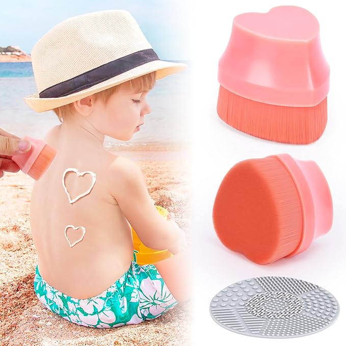 Sunscreen Applicator for Kids, Travel Size and Portable Sunblock Buddy Brush Set, Buddies Sunscreen Applicator with Cleaning Mat, Buddy Brush Set Sun Lotion Applicator Sun Cream Brush Pink (2 Pack)