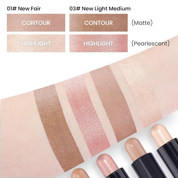 Kaely 2Pcs Cream Bronzer Highlighter Stick,Face Shaping Contouring Shades Makeup,01+03