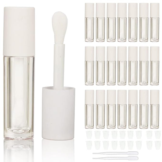 COSIDEA 24 pcs Empty 5ml big brush lip gloss tube White round lipgloss tubes container with big doe foot wand