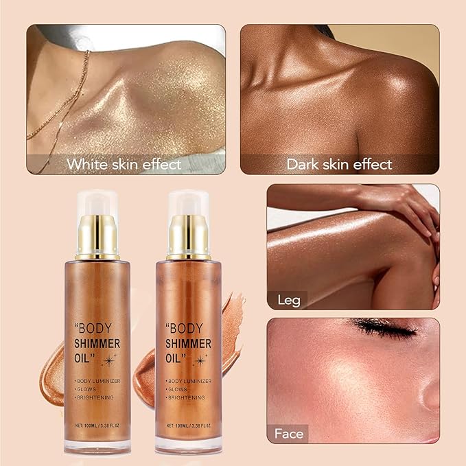 Shimmer Body Oil Waterproof Body Luminizer Bronze, Face Makeup Glow