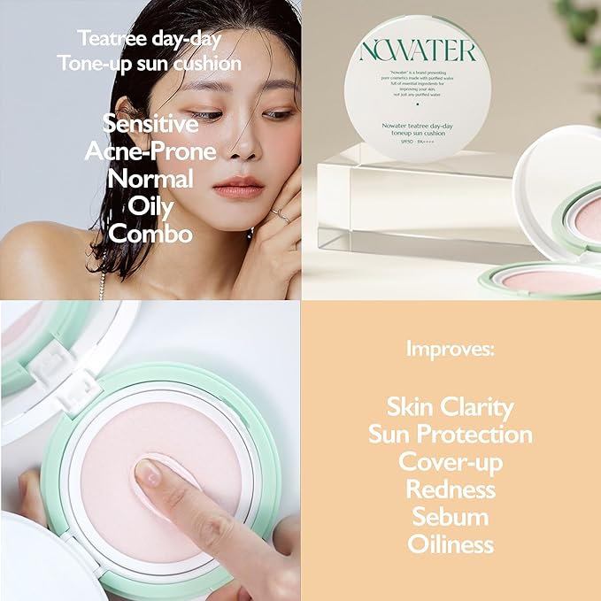 NOWATER Tea Tree Day-day Tone-up Sun Cushion (SPF50+, Natural light)