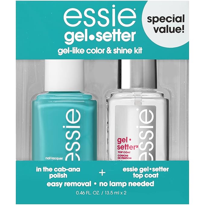 essie Gel Setter Nail Polish Kit, Aqua Blue Nail Polish + Top Coat, In-The-Cabana, 0.46 oz each