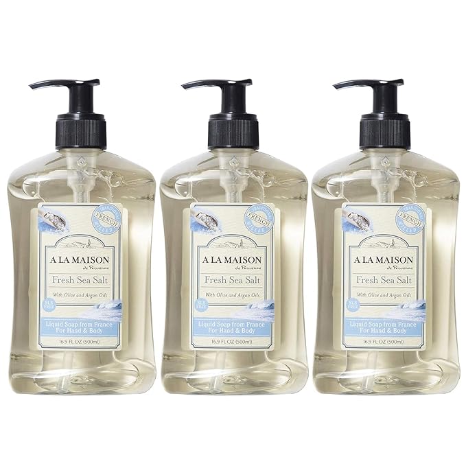 A LA MAISON French Liquid Hand Soap and Eco-Friendly Fresh Sea Salt, 3 pack 16.9 Fl Oz.
