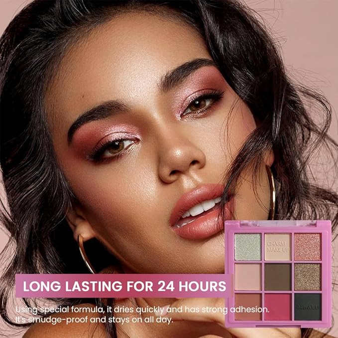 Eyeshadow Palette Makeup- 9 Colors Pink Bown Black Smoking Eyeshadow Palette Matte Shimmer Eye Shadow palettes Highly Pigmented Naturing-Looking Long Lasting (19#)
