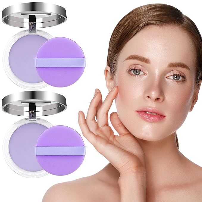 2PCS Oil Control Face Pressed Powder, Lavender Face Cosmetics