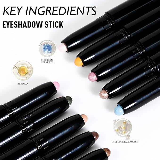 Eyeshadow Stick Waterproof Long Wear Cream Eye Shadow Pencil Single Shimmer Glitter Blendable Smokey Eyeshadow Crayon Cream to Powder Intense Color Eyeliner Makeup, 4 BOTTLE