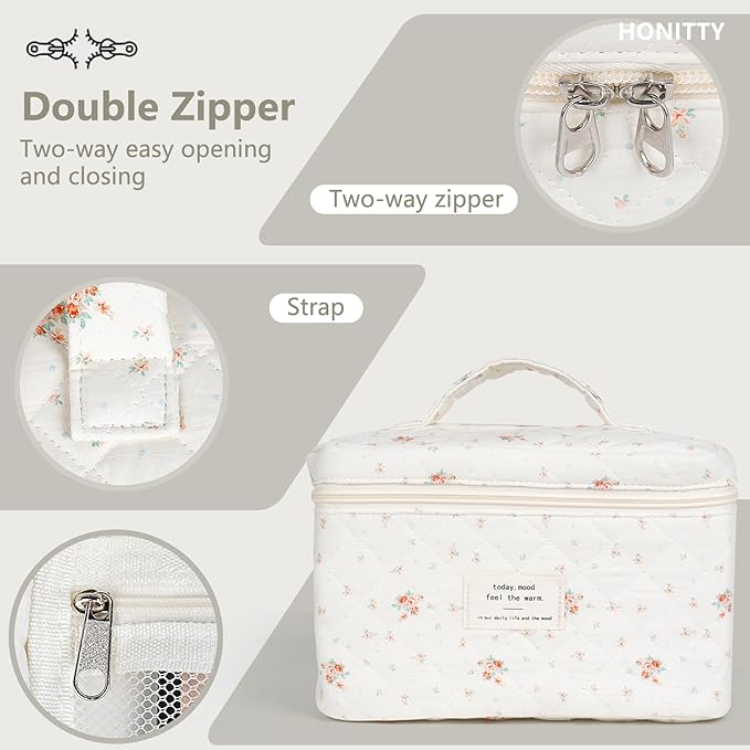 Makeup bag, quilted makeup bag,large