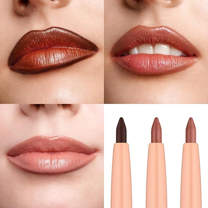 Oulac Waterproof Lipliner Pencil Set - Smooth and Creamy, Retractable Lip Makeup for Precision Application, Vegan & Cruelty-Free, 03 Teddy+06 Body Talk+LL03 Naked Liner