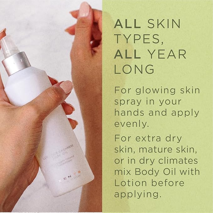 Zents Luminous Cashmere Body Oil (Oolong Fragrance) | Moisturizing Body Oil with Vitamin E & Organic Coconut Oil | Softens & Smooths Skin | 8 fl oz