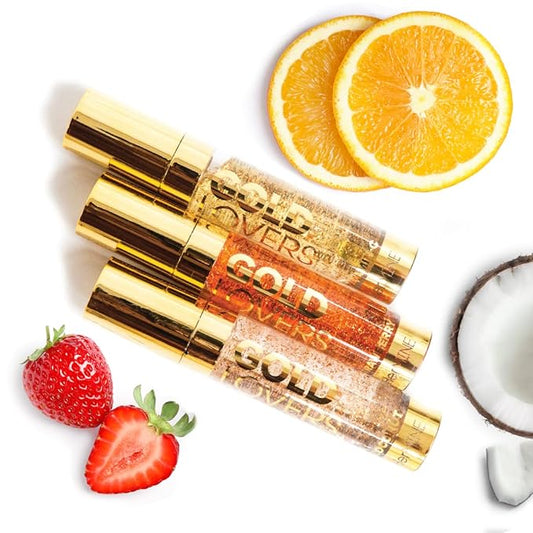 HerMINE Gold Lovers Hydrating Lip Oil with Glitter Long Lasting Nourishing Lip Oils Moisturizing Gel Multi-Packs Softening Clear Glitter