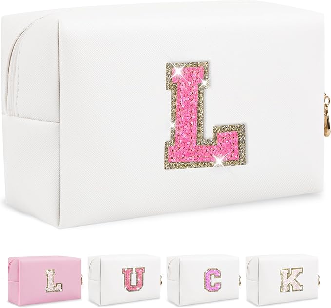 Initial letter patch makeup bag,