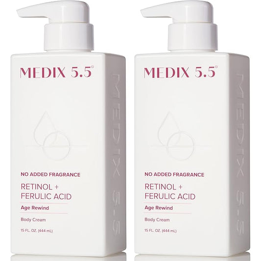 MEDIX Fragrance Free Retinol Body Lotion Crepey Skin Care Treatment | Firming Body & Face Moisturizer | Anti Aging Retinol Cream For Face Targets Look Of Crepe Skin & Wrinkles, 2-Pack