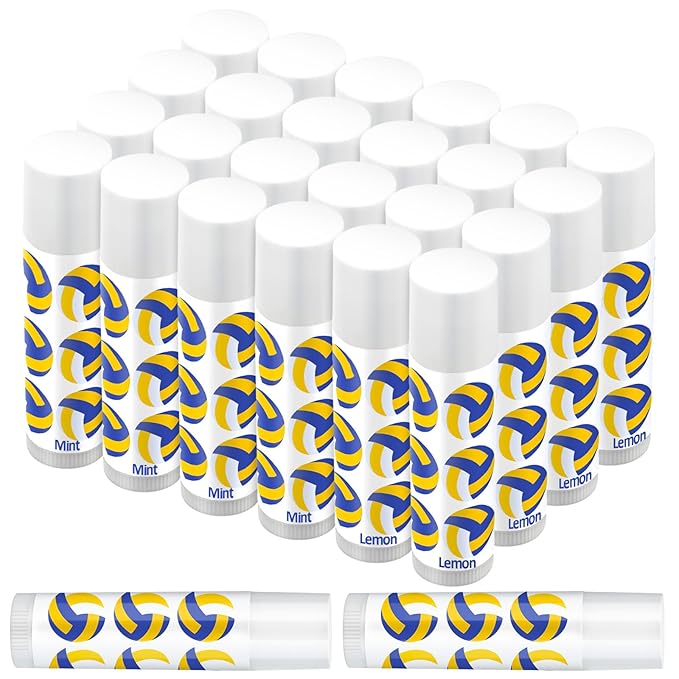 24 Pcs Volleyball Lip Balm Volleyball (Blue,white,yellow)