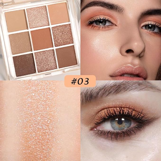 9 Colors Colorful Eyeshadow Palette Makeup,Rose Gold Brown Nude Matte Shimmer Neutral Eye Shadow Powder Palette,Highly Pigmented Naturing-Looking Long Lasting Waterproof