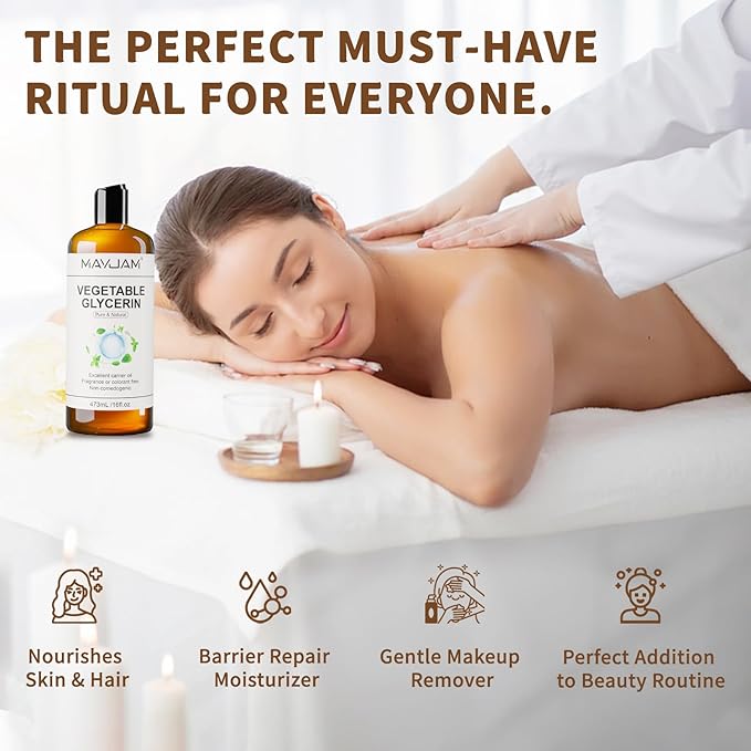 Pure Vegetable Glycerin for Skin,Crafts,Face,Hair Large 16 oz No Palm Oil Natural liquid Glycerine Makeup Remover Body Oils Massage Oil Deeply Moisturizing and Hair Benefits,DIY Beauty Products