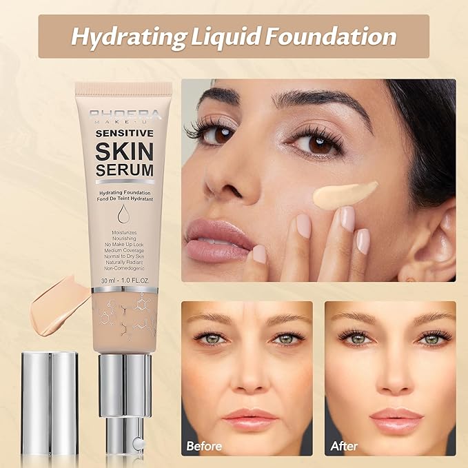 Phoera Foundation Makeup,Flawless Soft Matte Full Coverage with Nude, 1PC)