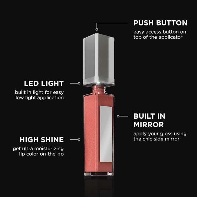 Pure Cosmetics Pure Illumination Lip Gloss - LED-lit Applicator w/Side Mirror - Non-Sticky, Moisturizing & Hydrating Lip Glosses - Soothes & Heals Dried Chapped Lips (In the Buff)