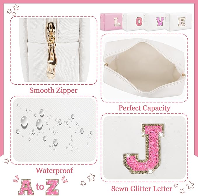 Initial letter patch makeup bag,