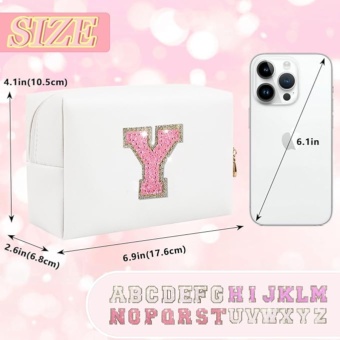 Initial letter patch makeup bag,