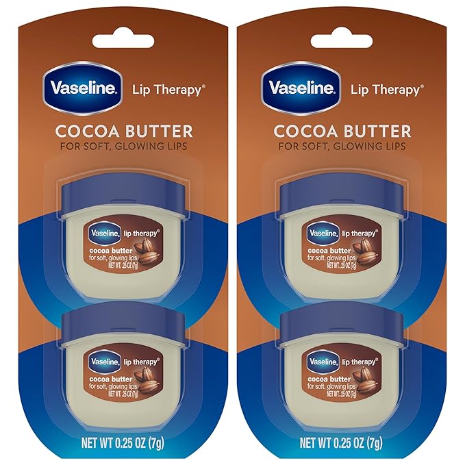Vaseline Lip Therapy Cocoa Butter 4-Pack – Mini Lip Balms for Soft, Glowing Lips, 0.25 Oz Ea
