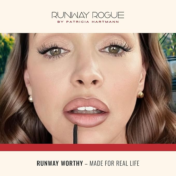 Runway Rogue Designer Liner Lip Pencil, Matte Crimson Dark-Red Lip Liner Pencil and Lip Liner Sharpener, ‘In the Press’