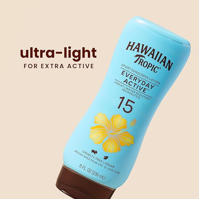 Hawaiian Tropic Everyday Active Lotion Sunscreen SPF 15, 8oz | Hawaiian Tropic Sunscreen SPF 15, Sunblock, Broad Spectrum Sunscreen, Oxybenzone Free Sunscreen, Water Resistant Sunscreen, 8oz