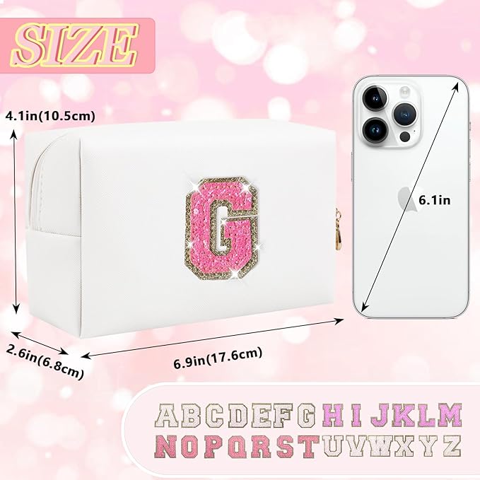 Initial letter patch makeup bag,