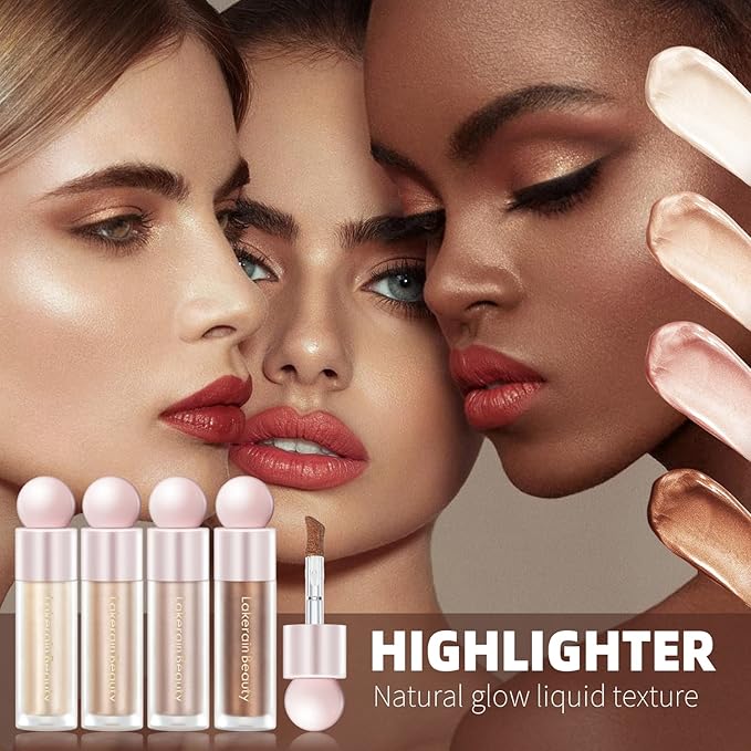 Liquid Highlighter Makeup, Natural Silky Shimmer Finish Liquid Gold Shimmer)