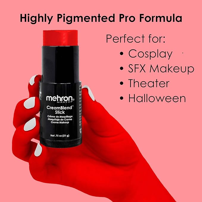 Mehron Makeup CreamBlend Stick | Face Paint, Body Bright Red) 75 oz