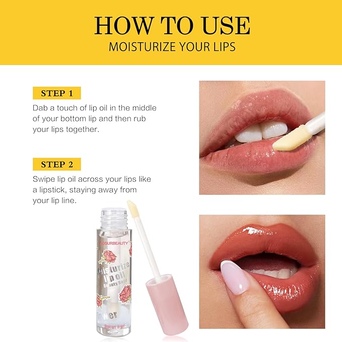 Hydrating Lip oil for women - clear lip gloss oil, Plumping Lip Oil for Dry Lip and Lip Care, Non-Sticky Long Lasting Lip Oil Gloss, Shiny and Moisturizing Transparent Lip Oil Gloss