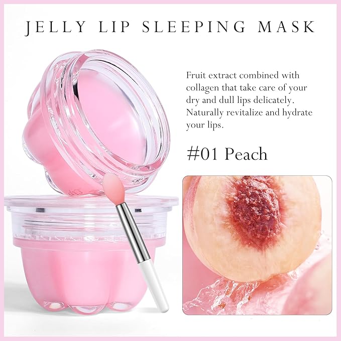 2Pc Jelly Lip Mask Overnight,Fruity Peach Collagen-Peach