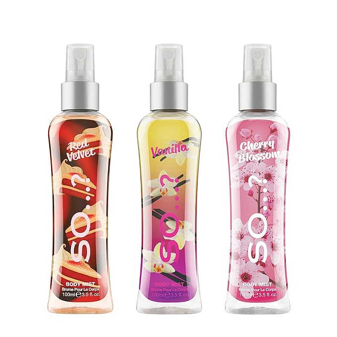 So…? Body Mist Set - Perfumes for Women - Vanilla Perfume, Red Velvet, Cherry Blossom - Scents Lasting 6 Hours - Fragrance Gifts for Women - 3 pcs
