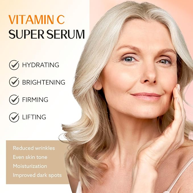 ANSDUR Super Vitamin C Serum for Women over 70: Hyaluronic Acid Serum for Face, Dark Spot Remover and Wrinkle Reduction - Lifting, Smoothing, Moisturizing, All in One Skin Care Formula, 1 fl oz