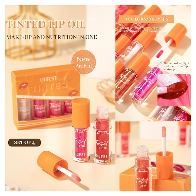 4Pcs Hydrating Lip Glow Oil,Moisturizing Lip Oil Big Hydrating