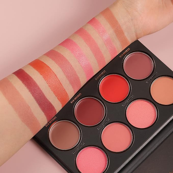 8 Colors Blush Palette, 4 Dry Powders +