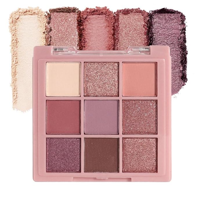 9 Colors Colorful Eyeshadow Palette Makeup,Rose Gold Brown Purple Nude Matte Shimmer Neutral Eye Shadow Powder Palette,Highly Pigmented Naturing-Looking Long Lasting Waterproof