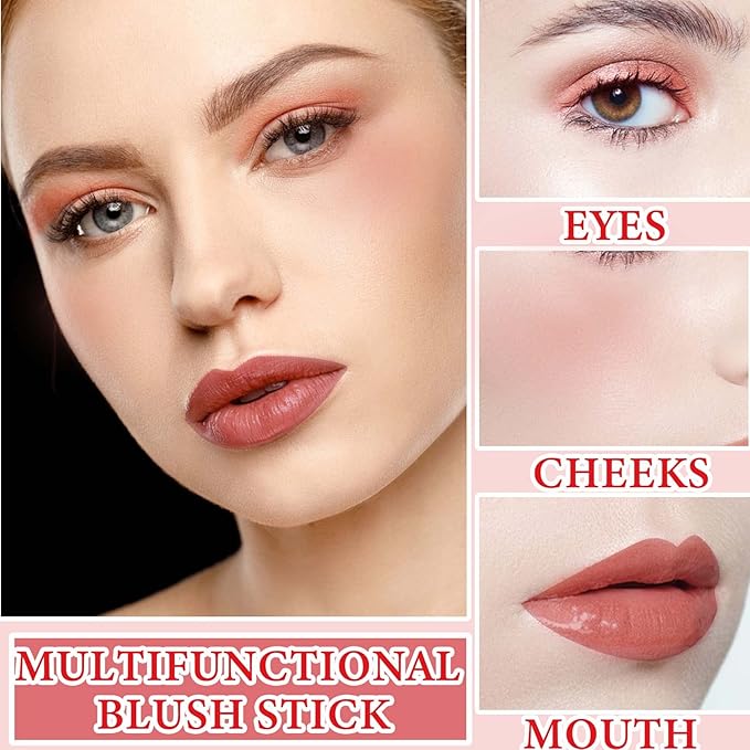 Cream Contour Blush Stick,Long Lasting Waterproof Blush Stick Women（Rose Red）