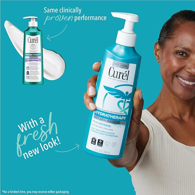 Curel Hydra Therapy In Shower Lotion, Itch Defense Body Moisturizer with Advanced Ceramide Complex, Vitamin E, & Oatmeal Extract, 12 Oz, Pack of 2