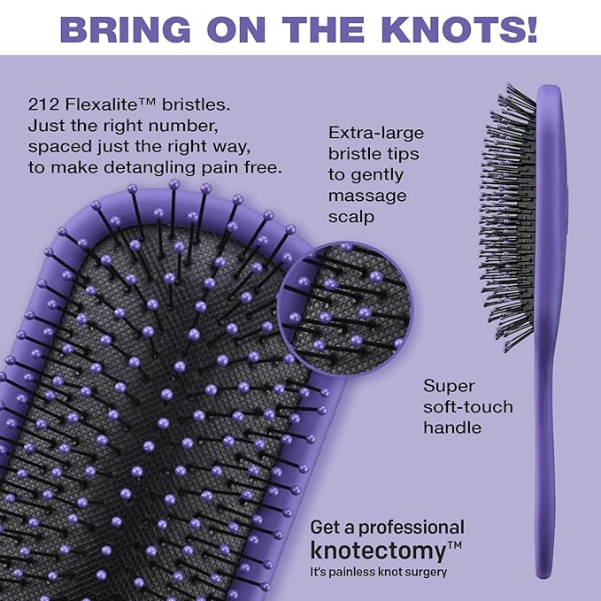 The Knot Dr. hair brush by Conair - Detangling hair brush - Removes Knots and Tangles in wet or dry hair - curly hair brush - Purple