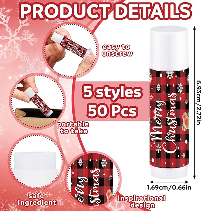 Dunzy 50 Pcs Christmas Lip Balm Moisturizing