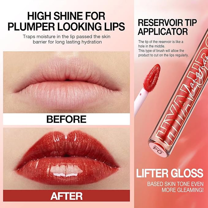 Rose Red Lip Gloss Lip Plumper Gloss Tinted Glitter Lipgloss Lip Oil Teens Moisturizing Lipstick Lip Balm High Shine And Vegan Plumping Lip Gloss For Women Girls Long-Lasting Dry Lip Care(08#)
