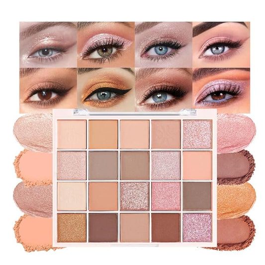 20 Colors Nude Pink Gold Brown Basics Eyeshadow Palette,Matte Nude Neutral Naked Eye Shadow Makeup,Highly Pigmented Long Lasting Waterproof Ultra-Blendable,Great for Travel Gift Kit