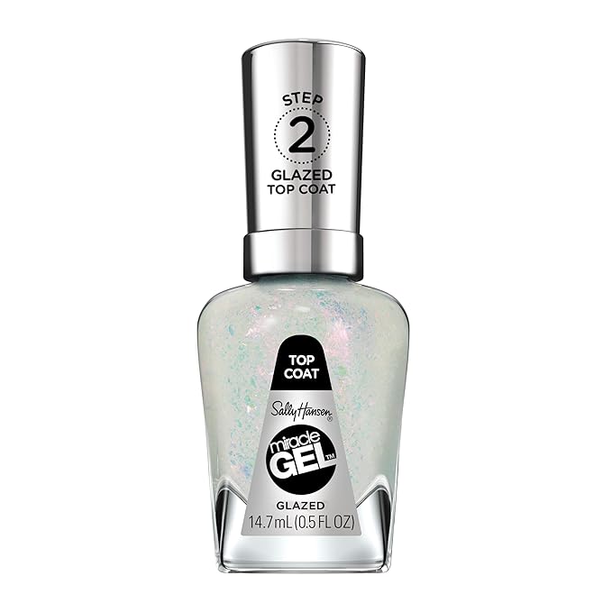 Sally Hansen Miracle Gel, Glazed Top Coat, Long Lasting, Gel-Like Formula, No UV Lamp Needed, Sheer, Shiny Clear Nail Polish